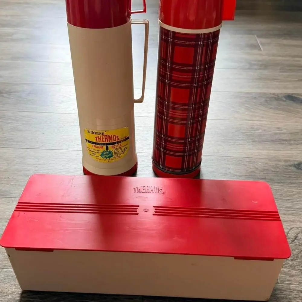Vintage red plaid thermos lunchbox